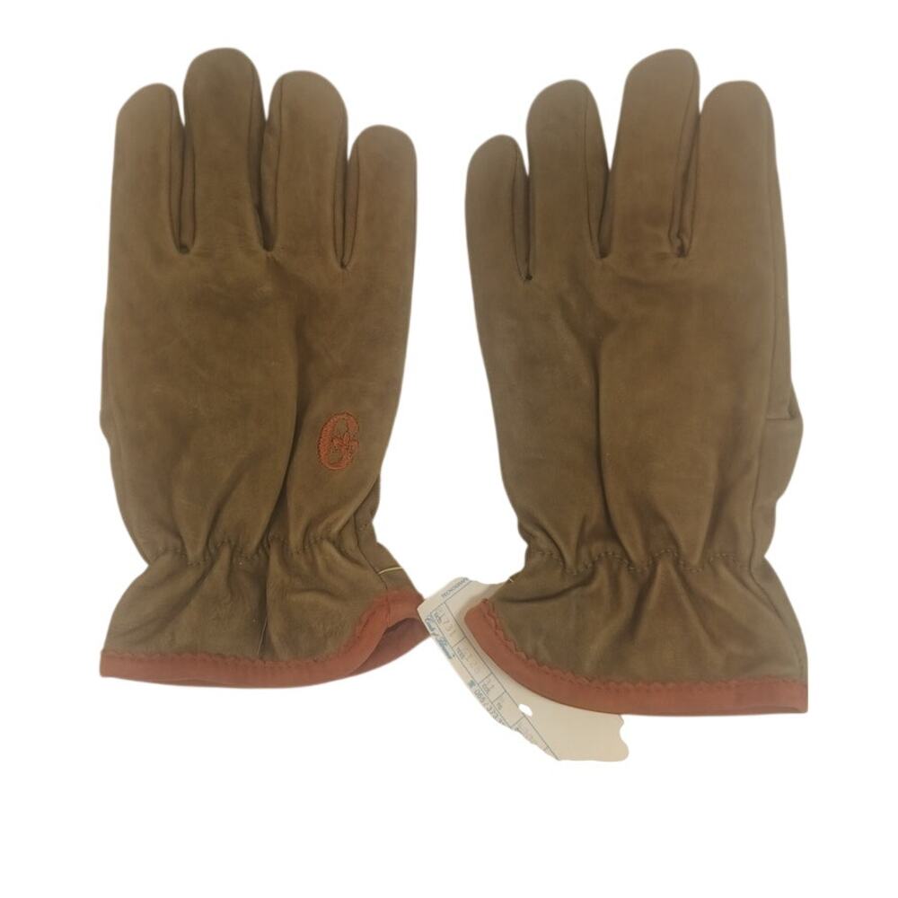 New Conte of Florence Brown Leather Gloves Size M Cotton Viscose Lined Italian